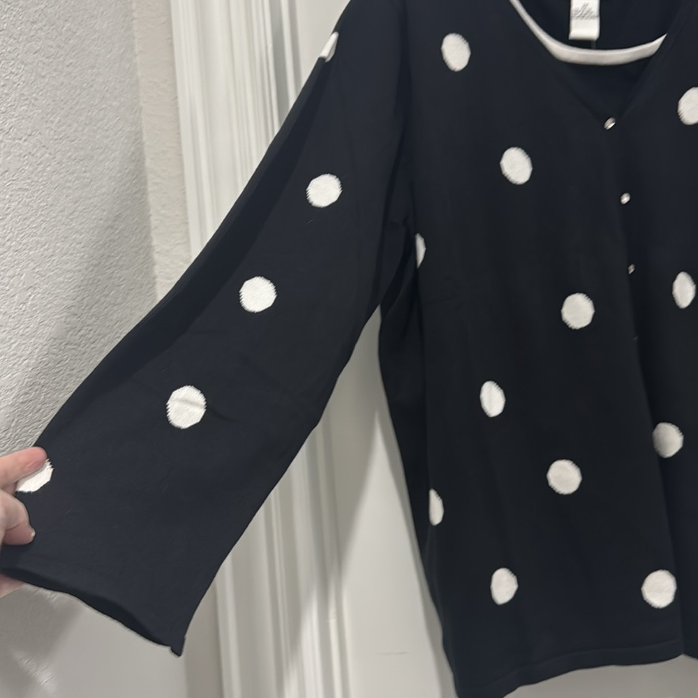 Women's Quacker Factory Black White Polka Dot cardigan and matching tank 2x NWT - Picture 2 of 6